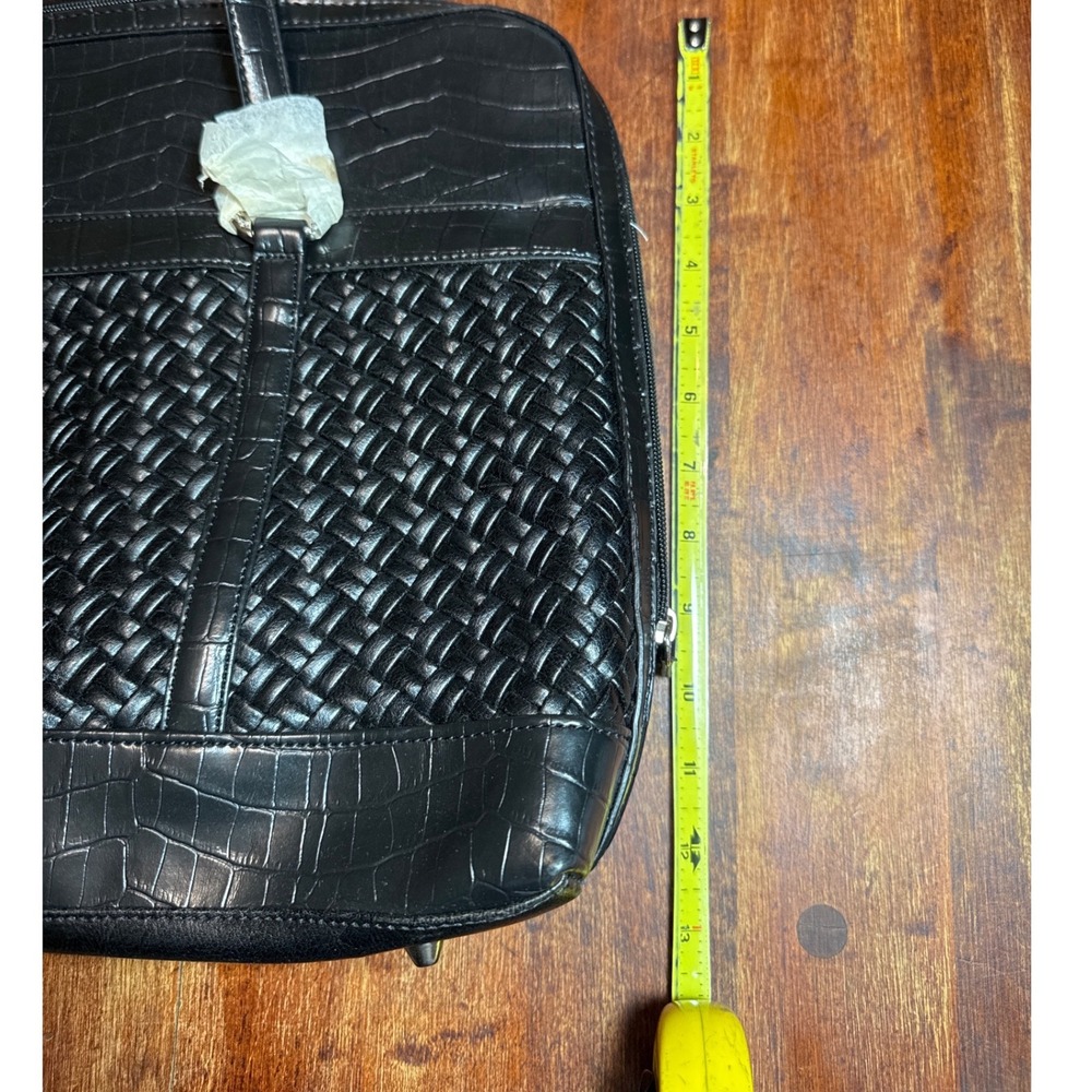 Coldwater Creek Hampton Computer Bag Black Woven Croc Embossed Laptop Tote NWT - Picture 10 of 12